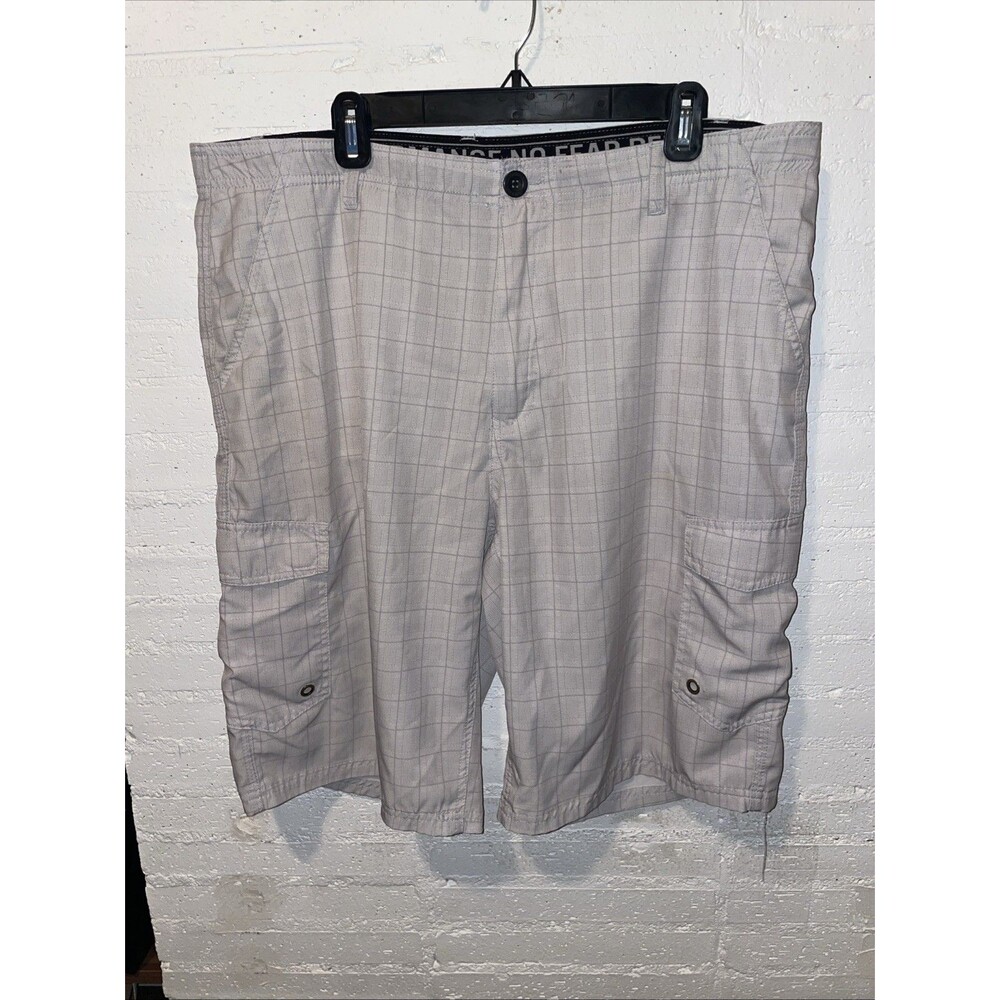 No Fear Performance Men's Cargo Shorts Gray/Stone Plaid Sz 38
